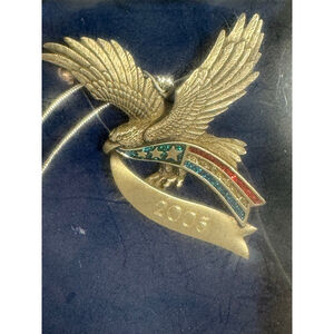 Gloria Duchin American Eagle 2003 Vintage Pewter Blue and Red Ornament